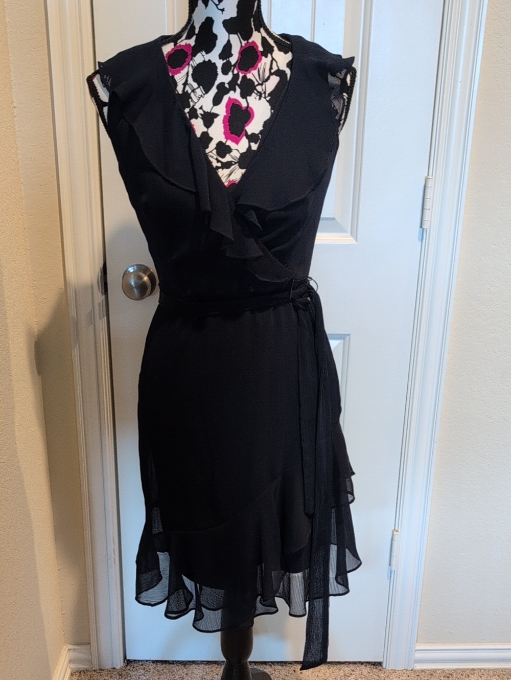 DKNY Navy Blue Ruffle Sleeveless Crepe Dress Size 2 NWT